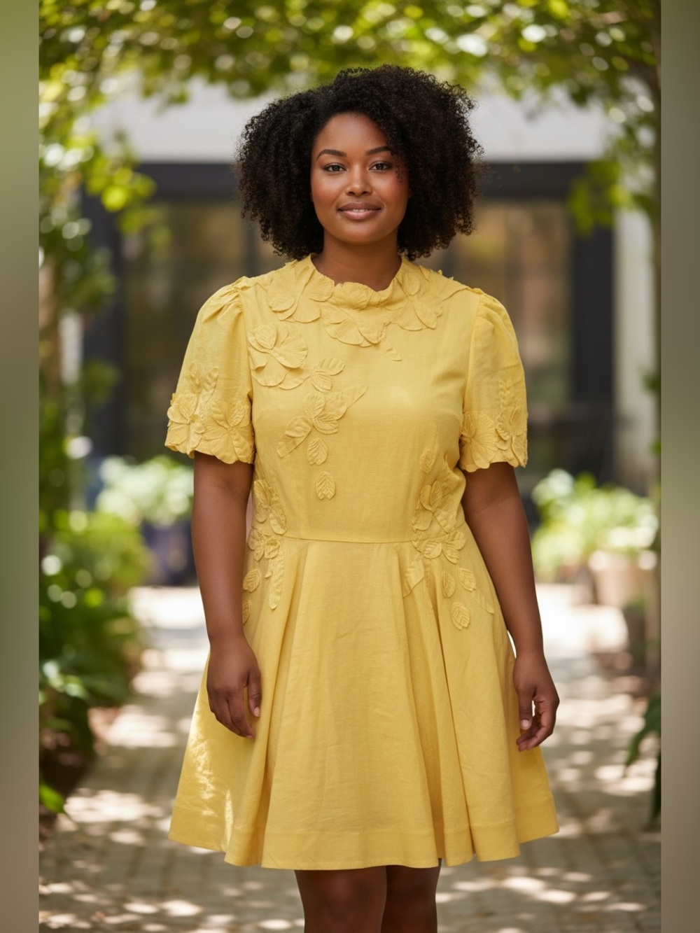 Antonio Melani Iris Floral Mockneck Dress Sunshine Yellow Linen Size 10 NWT - Picture 2 of 7